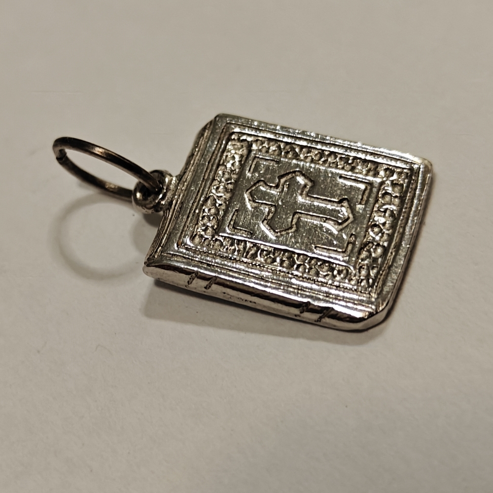 Vintage Sterling Silver Holy Bible With Cross Charm/ Pendant